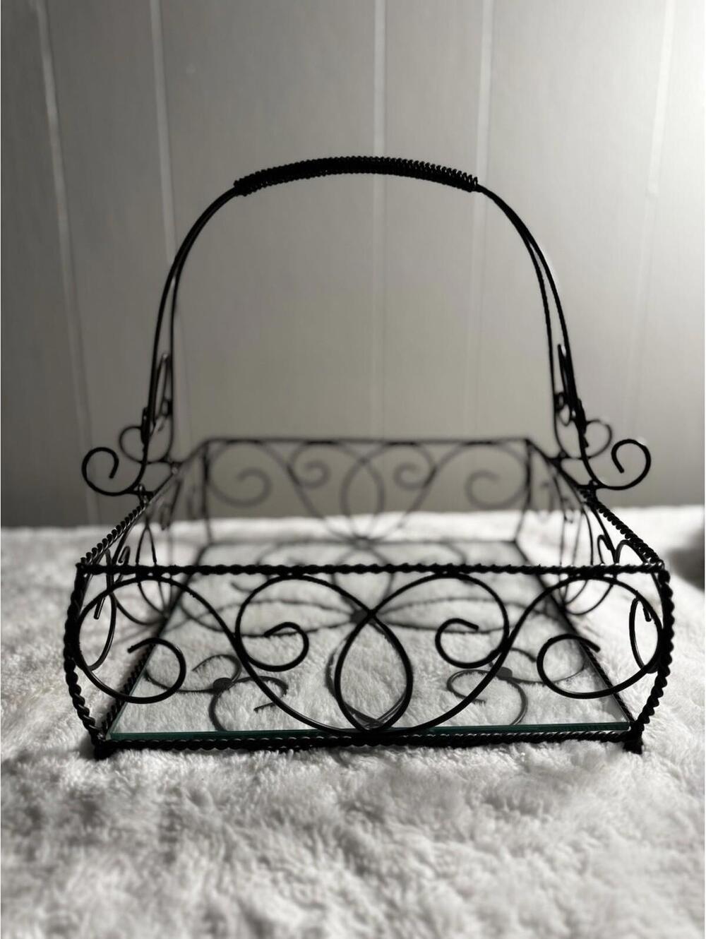 Southern Living at Home Jamestown Square Iron and Glass Insert Tray Black Center